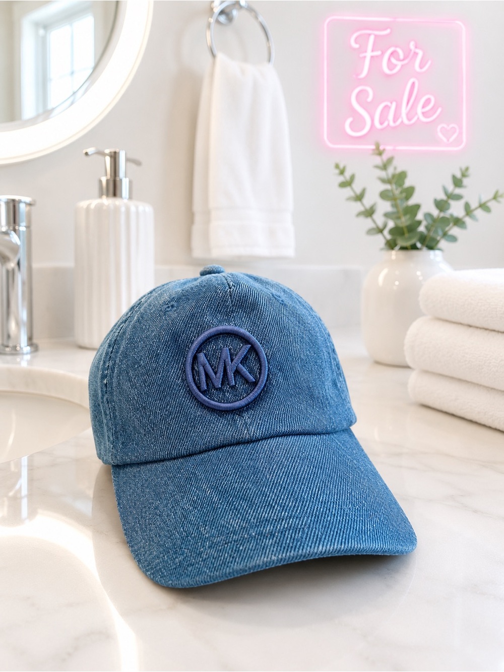 🆕 Michael Kors Denim Blue MK Logo Baseball Cap